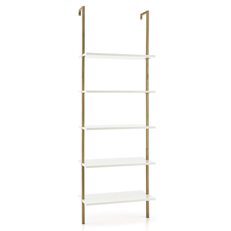 5 Tier Ladder Shelf Wall-Mounted Bookcase with Steel Frame-GoldenCostway Gallery View 1 of 10